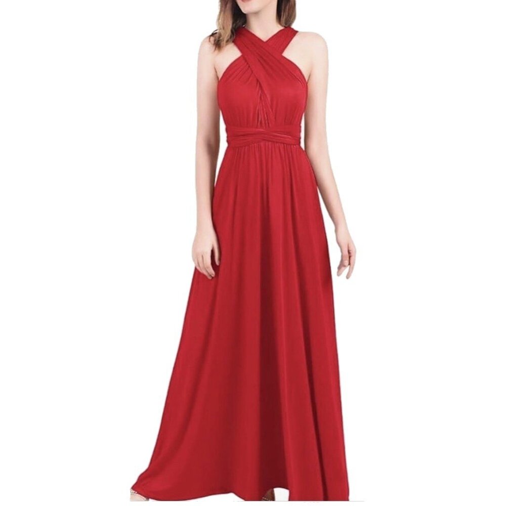 Red Convertible Bridesmaid Dress Infinity Maxi Multiway Wrap Dress Size M - Picture 4 of 9